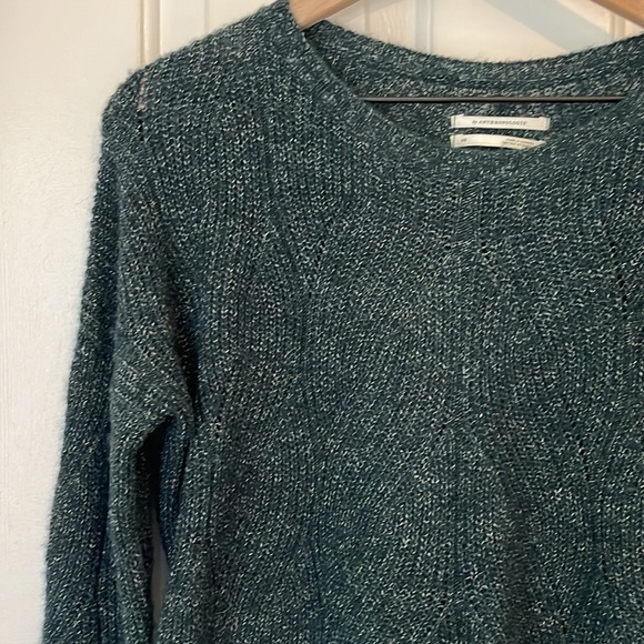 Anthropologie | Keely Fisherman Cable Knit Pointelle Marled Green Sweater XS - Picture 5 of 10